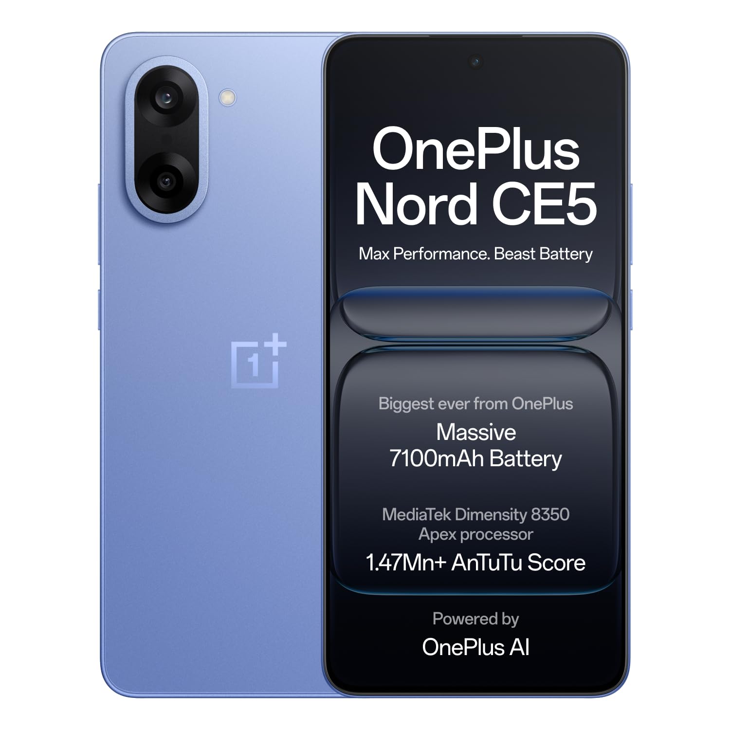 OnePlus Nord CE5 | MediaTek Dimensity | Massive 7100mAh Battery | Powered by OnePlus AI | 8GB + 128GB | Nexus Blue